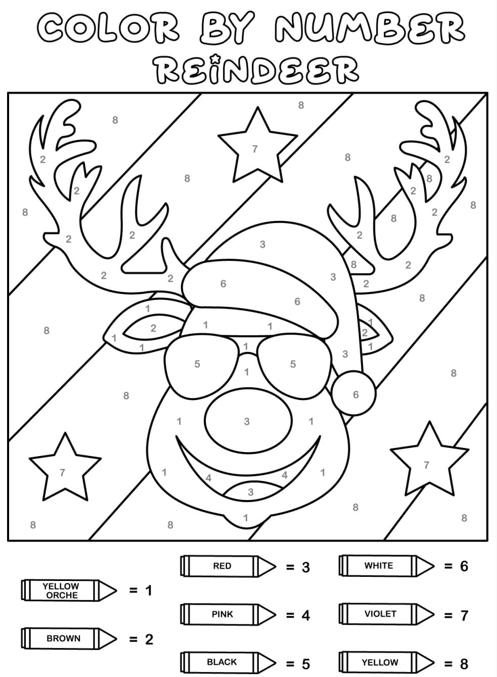 Reindeer Color by Number Worksheet 01