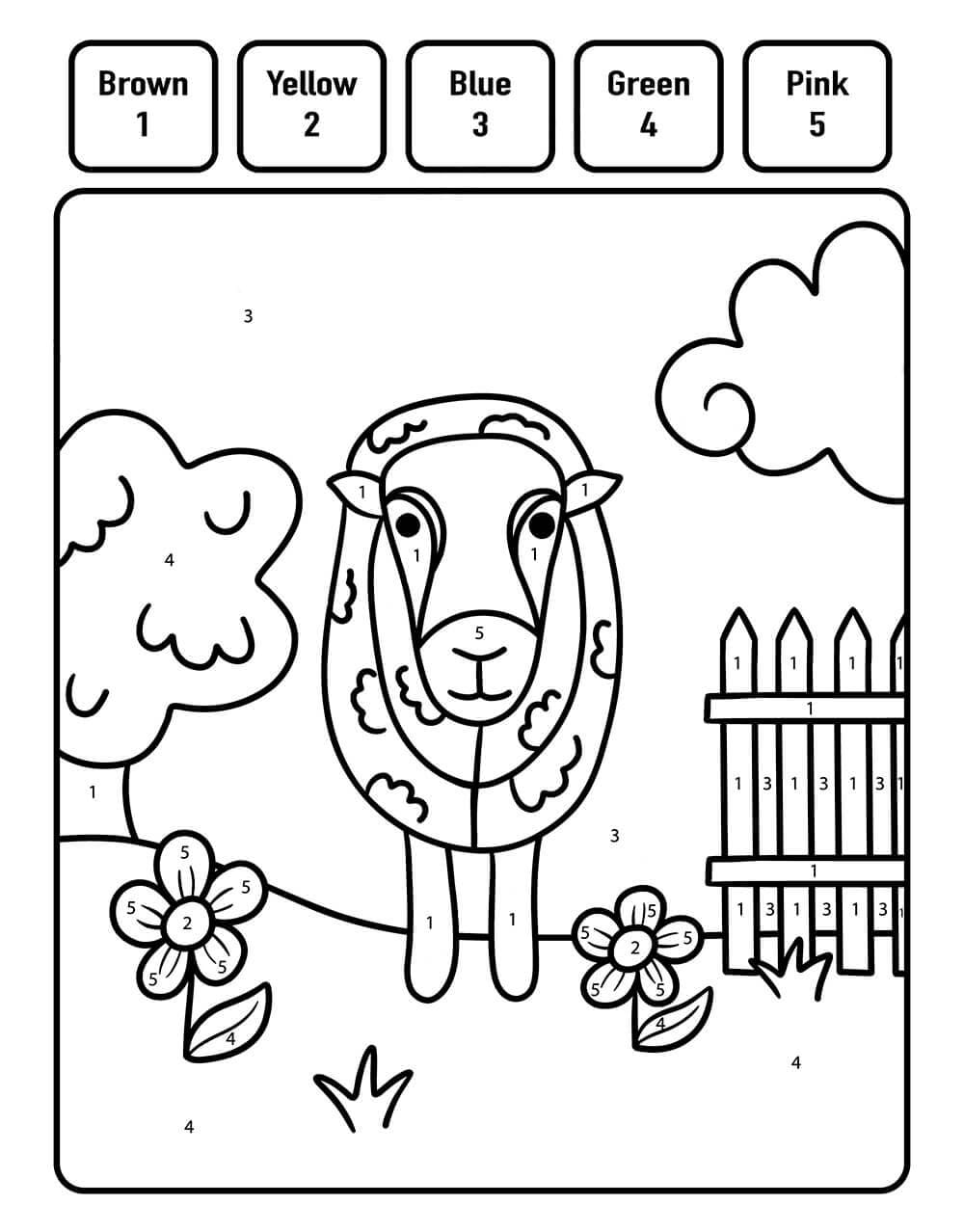 Sheep Color By Number Worksheet 01