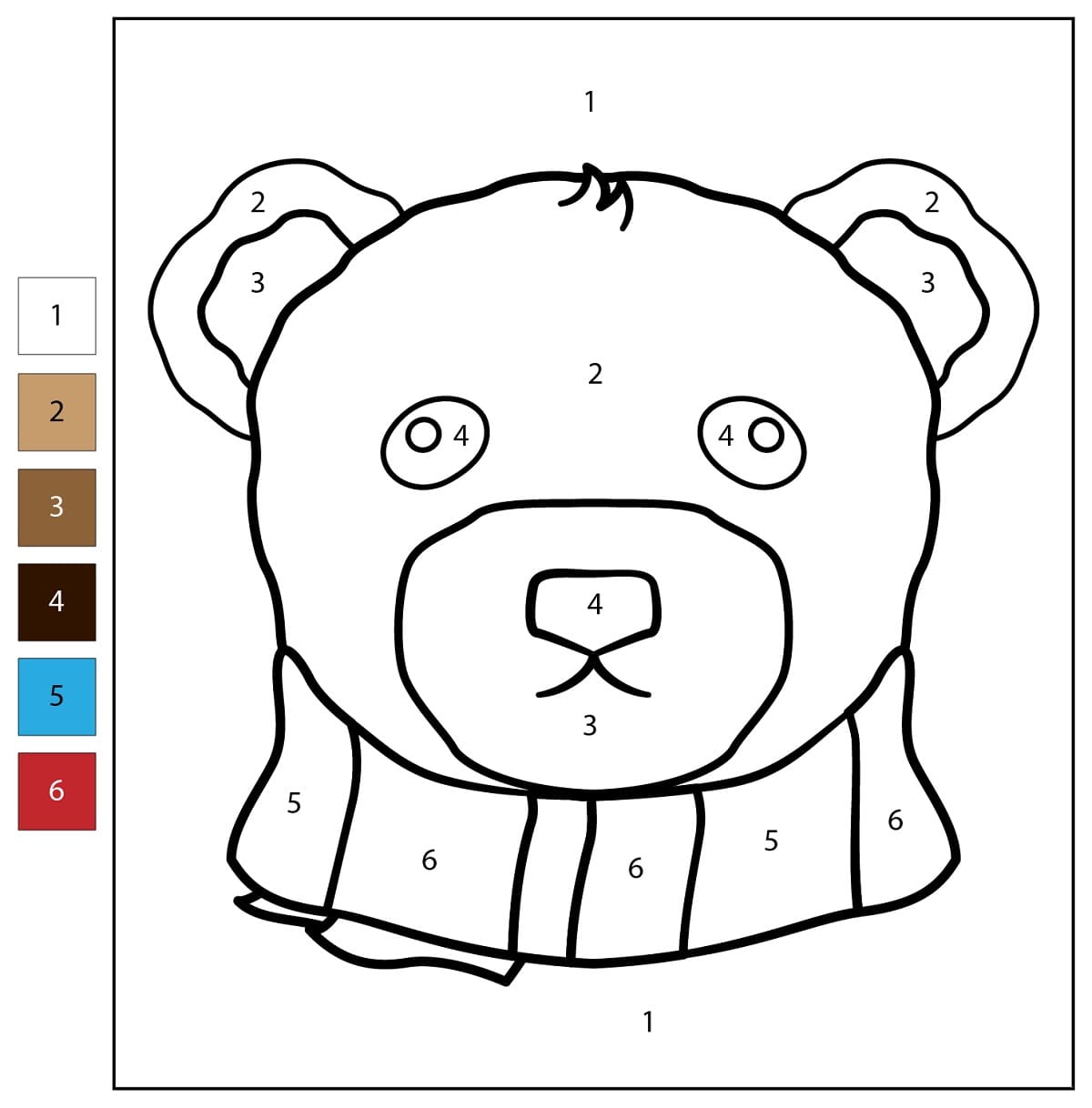 Simple Bear Color By Number