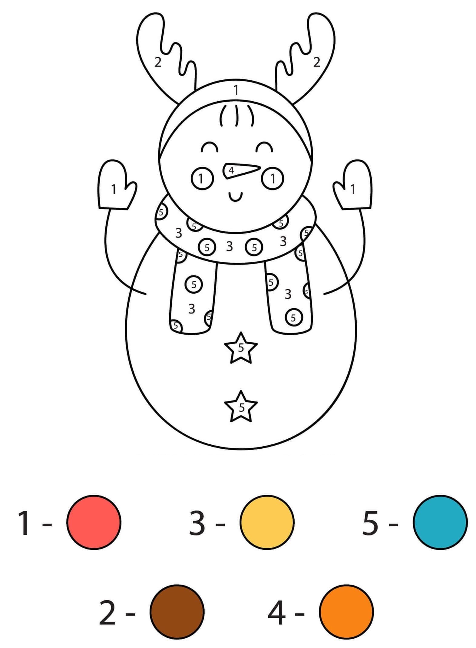 Snowman Reindeer Color by Number