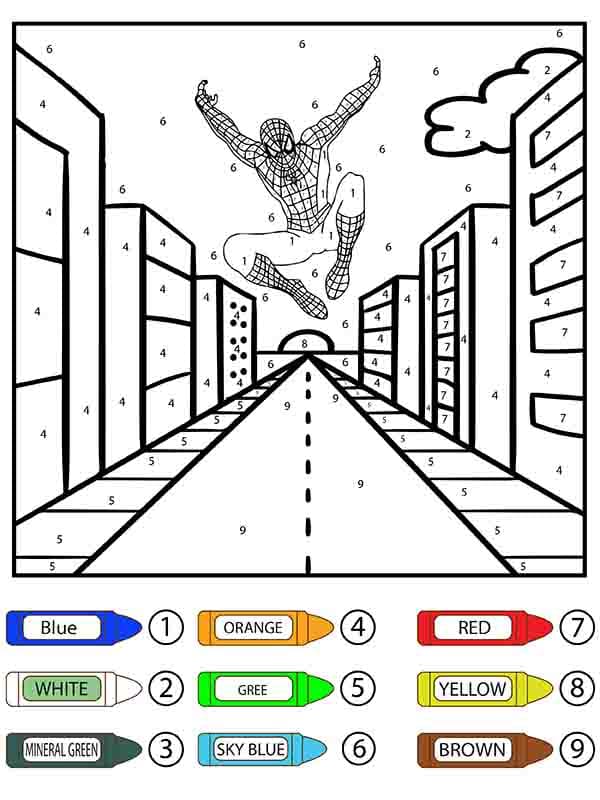 Spiderman Color By Number For Kids