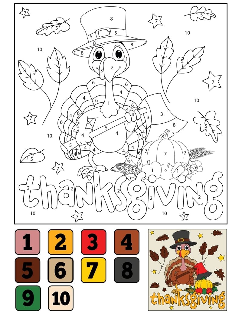 Thanksgiving Turkey Color By Number