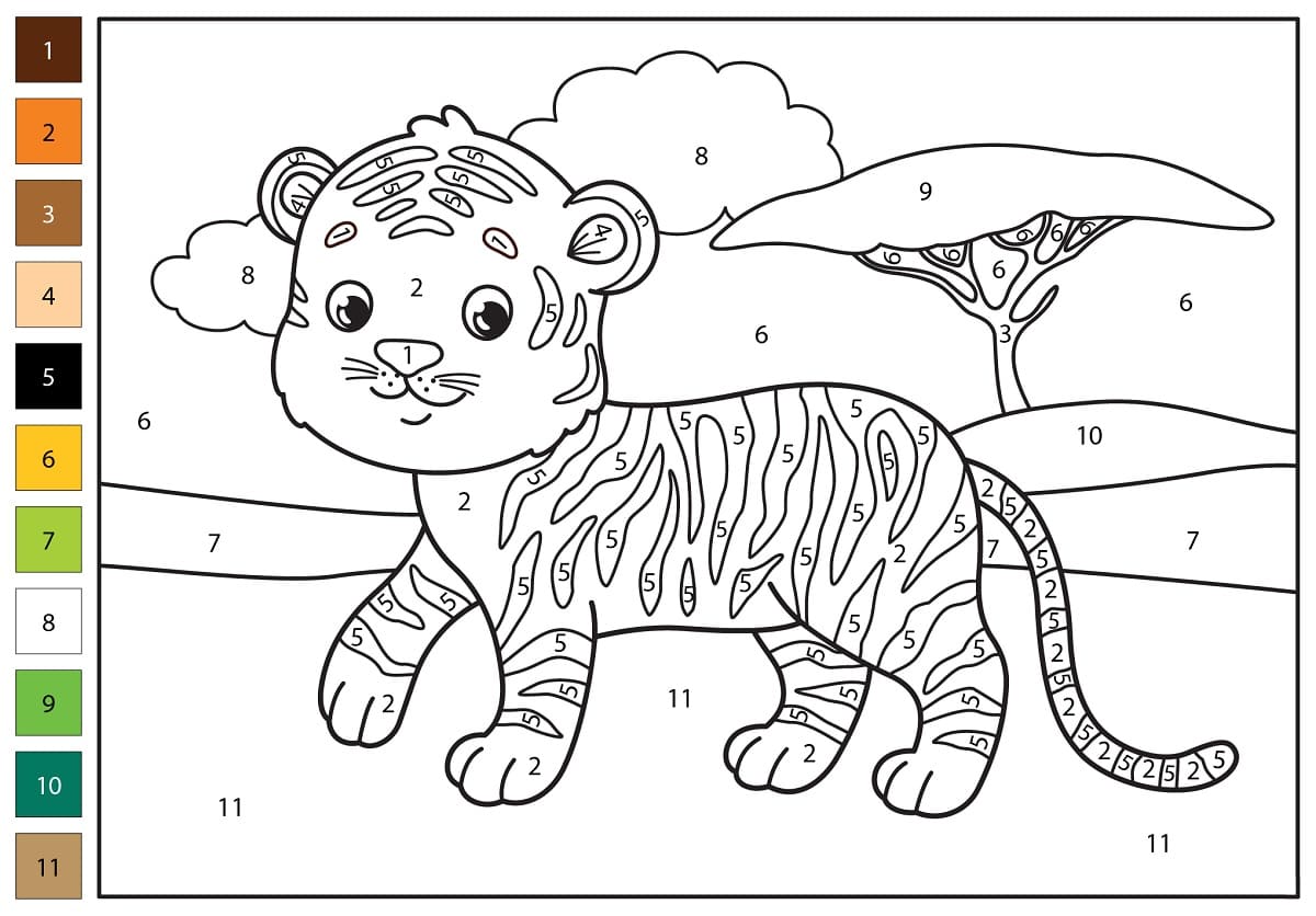 Tiger Color By Number For Kids