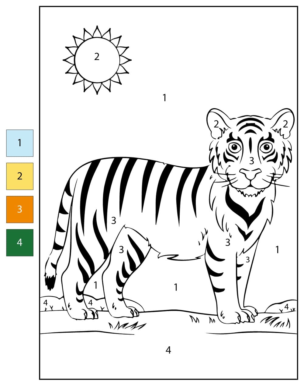 Tiger Color By Number Worksheet 02