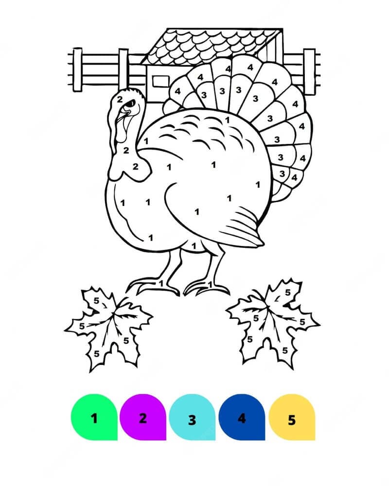 Turkey Color By Number For Kids