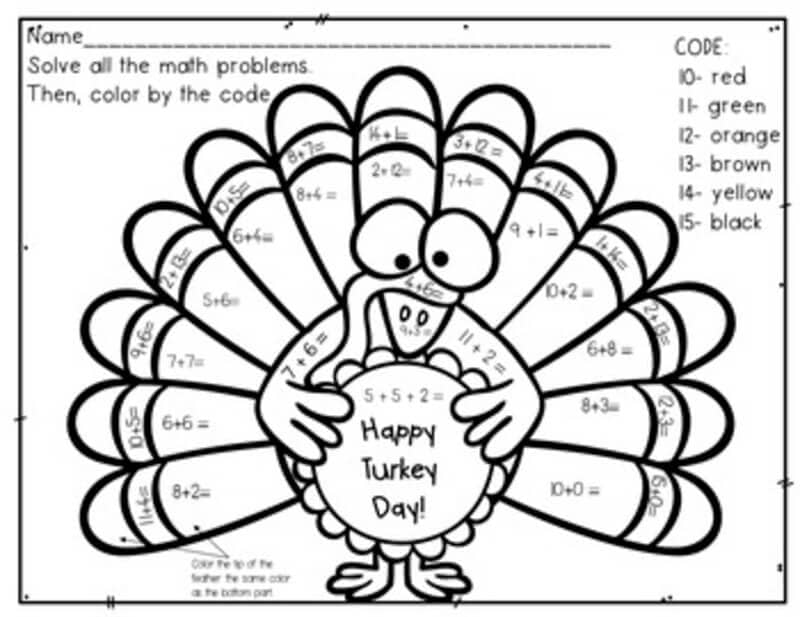 Turkey Color By Number Worksheet 02