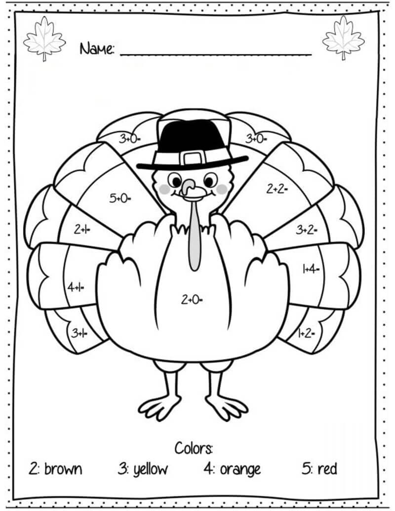 Turkey Color By Number Worksheet 03