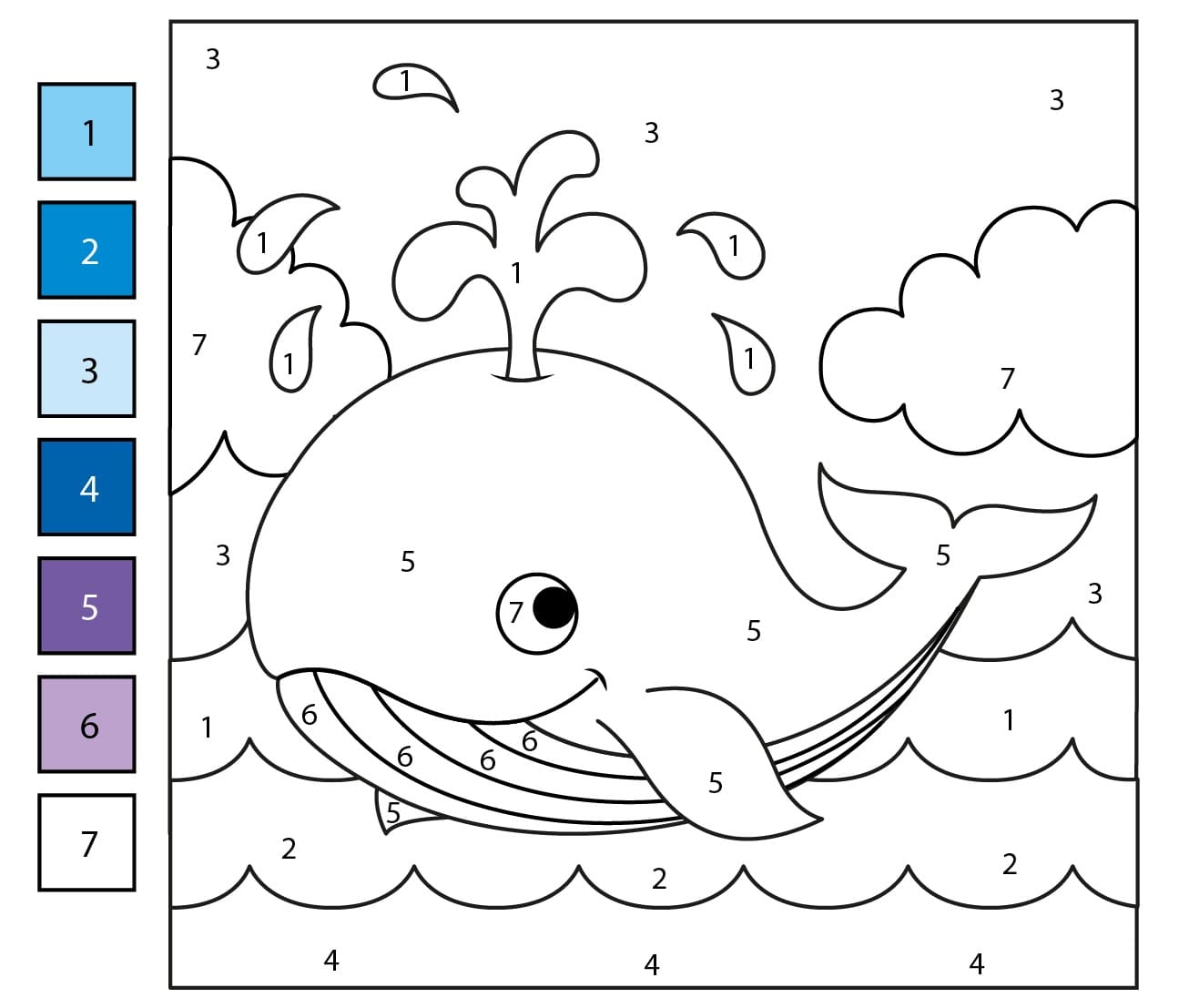 Whale Color By Number For Kids