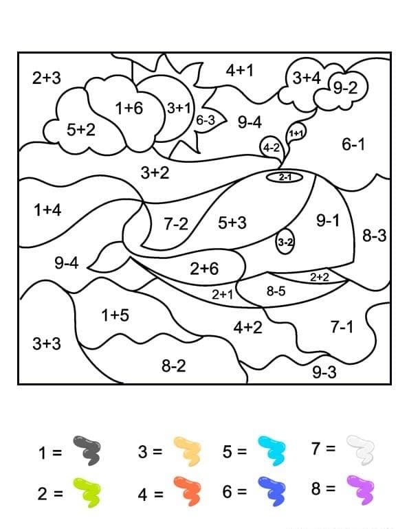 Whale Color By Number Math