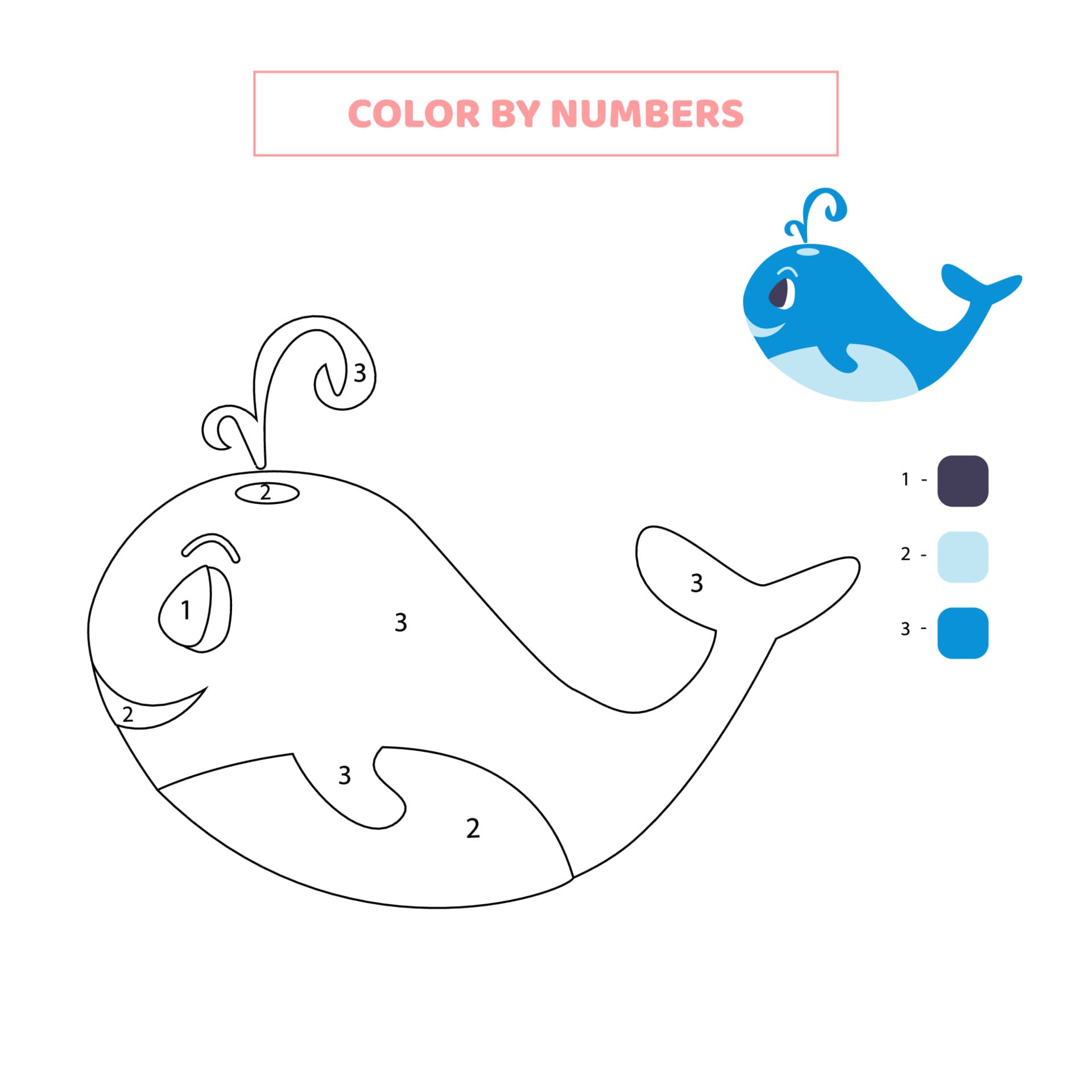 Whale Color By Number Worksheet