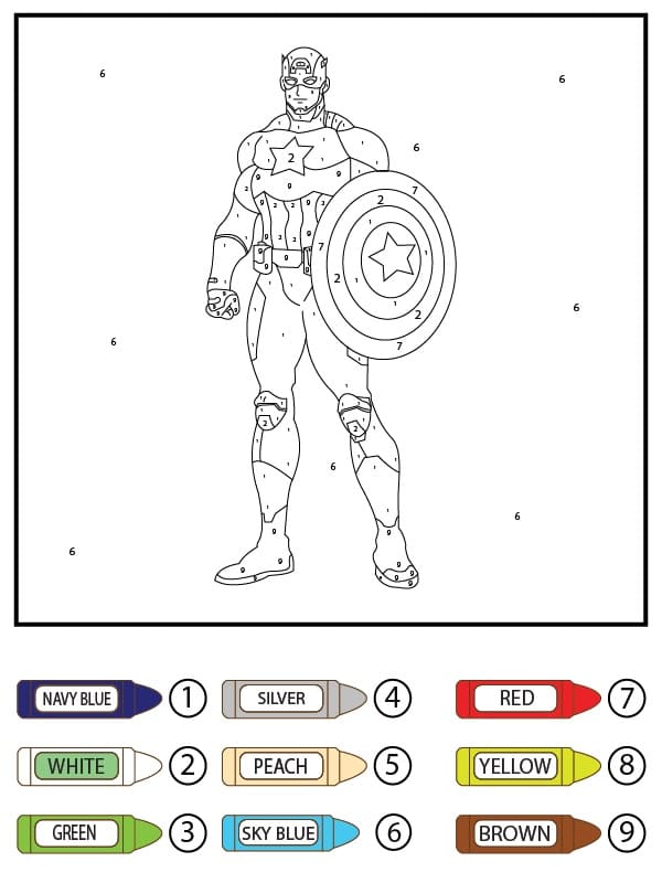 Captain America Color By Number For Kids