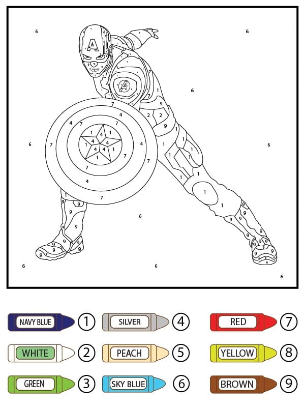 Captain America Color By Number Printable