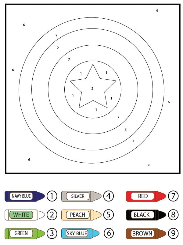 Captain America Shield Color By Number